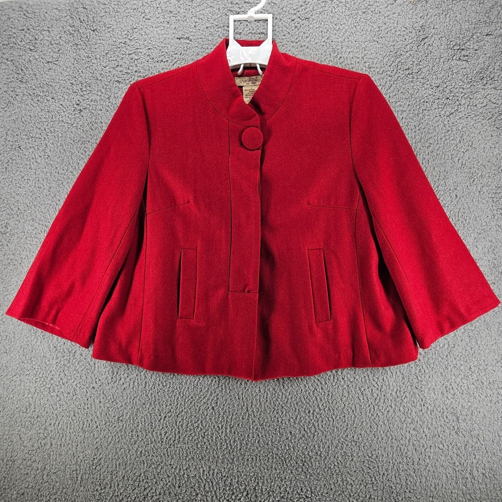 VTG Paris Blues Red Wool Blend Swing Jacket Stand Collar Cropped Coat Large